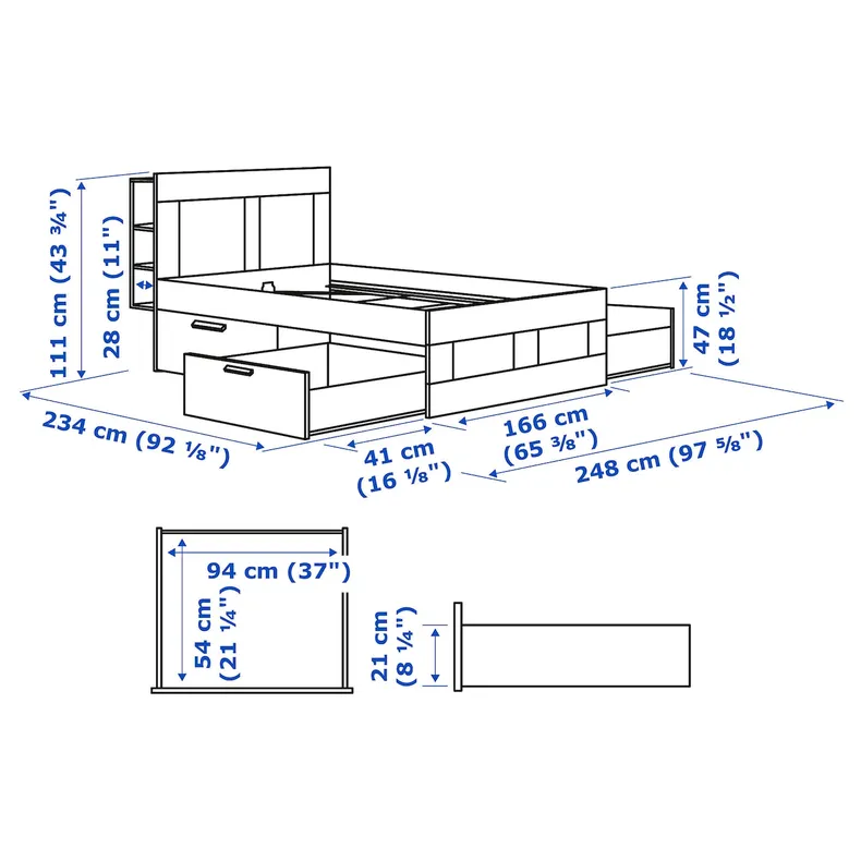 IKEA BRIMNES БРІМНЕС, каркас ліж з відділ д / збер й узгол, білий / Лейрсунд, 160x200 см 991.574.74 фото №9