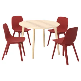IKEA LISABO ЛИСАБО / ODGER ОДГЕР, стол и 4 стула, шпон ясеня / красный, 105 см 994.407.50 фото
