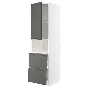 IKEA METOD МЕТОД / MAXIMERA МАКСИМЕРА, высокий шкаф д / СВЧ / дверца / 2ящика, белый / Воксторп темно-серый, 60x60x220 см 694.659.40 фото