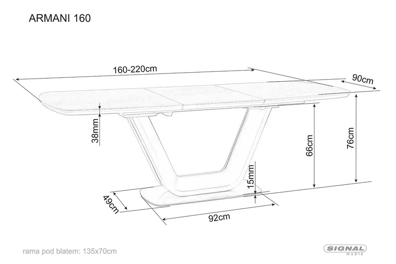 Розкладний обідній Стіл SIGNAL ARMANI, білий, 90x160 фото №4