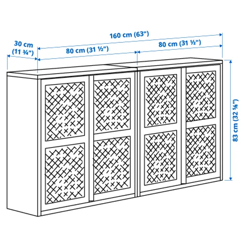 IKEA IVAR ИВАР, шкаф с дверями, чёрная сетка, 160x30x83 см 995.081.08 фото №6