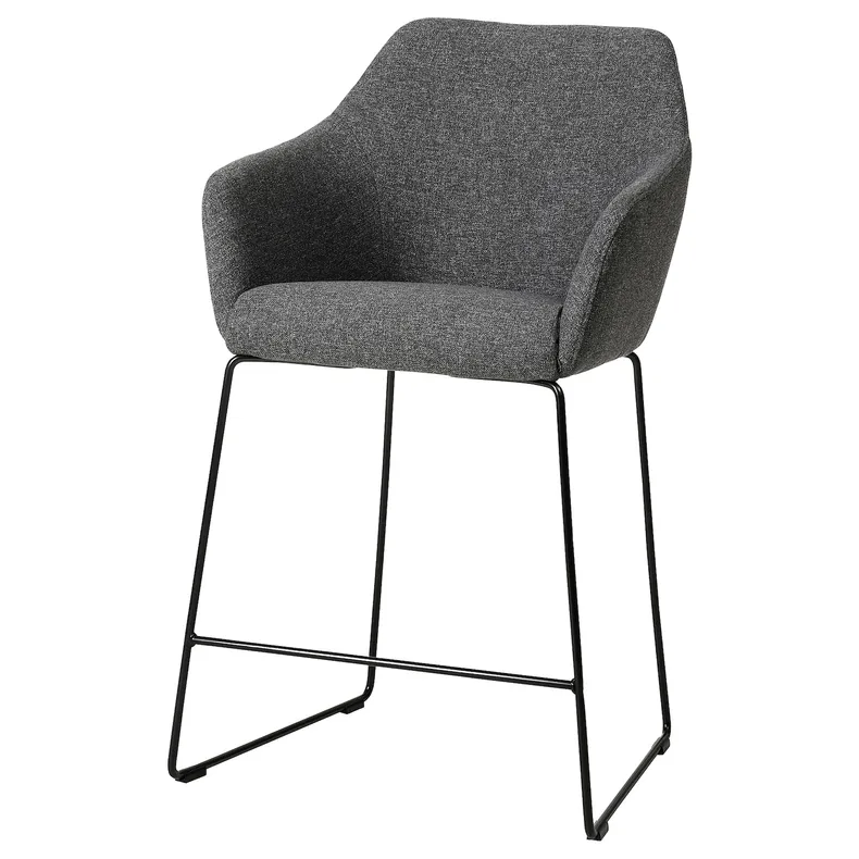 IKEA TOSSBERG ТОССБЕРГ, барний стілець зі спинкою, чорний металл / темно-сірий Gunnared 005.682.38 фото №1