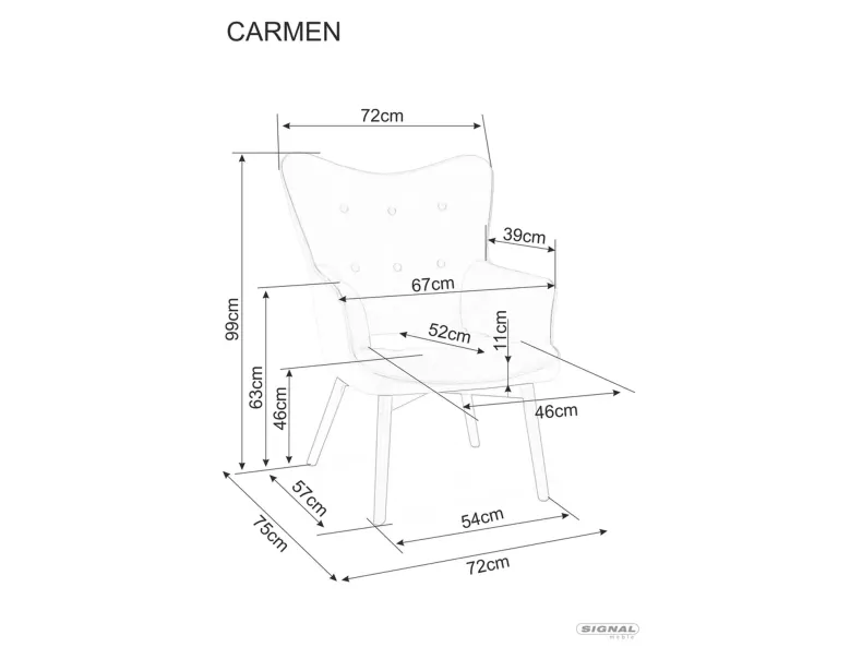 Мягкое кресло бархатное SIGNAL CARMEN Velvet, Bluvel 14 - серый фото №5