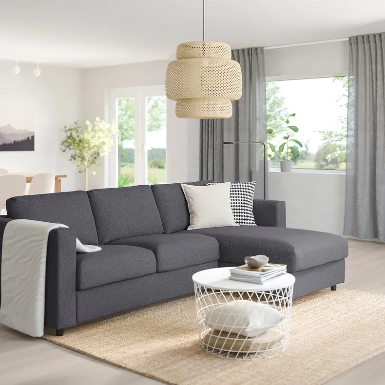 IKEA VIMLE ВІМЛЕ, 3-місний диван, з шезлонгом / Gunnared середньо-сірий 393.991.12 фото №2