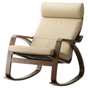 IKEA POÄNG ПОЕНГ, крісло-гойдалка, коричневий / блискучий ламаний білий 494.292.98 фото
