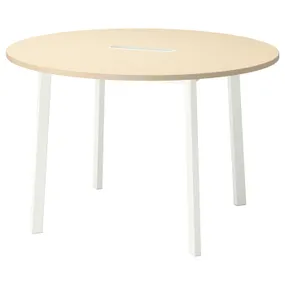 IKEA MITTZON МІТТЗОН, стіл для конференцій, круглий okl береза/білий, 120x75 см 995.139.30 фото