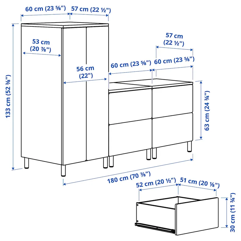 IKEA SMÅSTAD СМОСТАД / PLATSA ПЛАТСА, гардероб, белый с 2 комодами, 180x57x133 см 794.845.99 фото №4