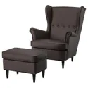 IKEA STRANDMON СТРАНДМОН, кресло с табуретом для ног, Гранн / Бомстад темно-коричневый 094.839.04 фото thumb №1