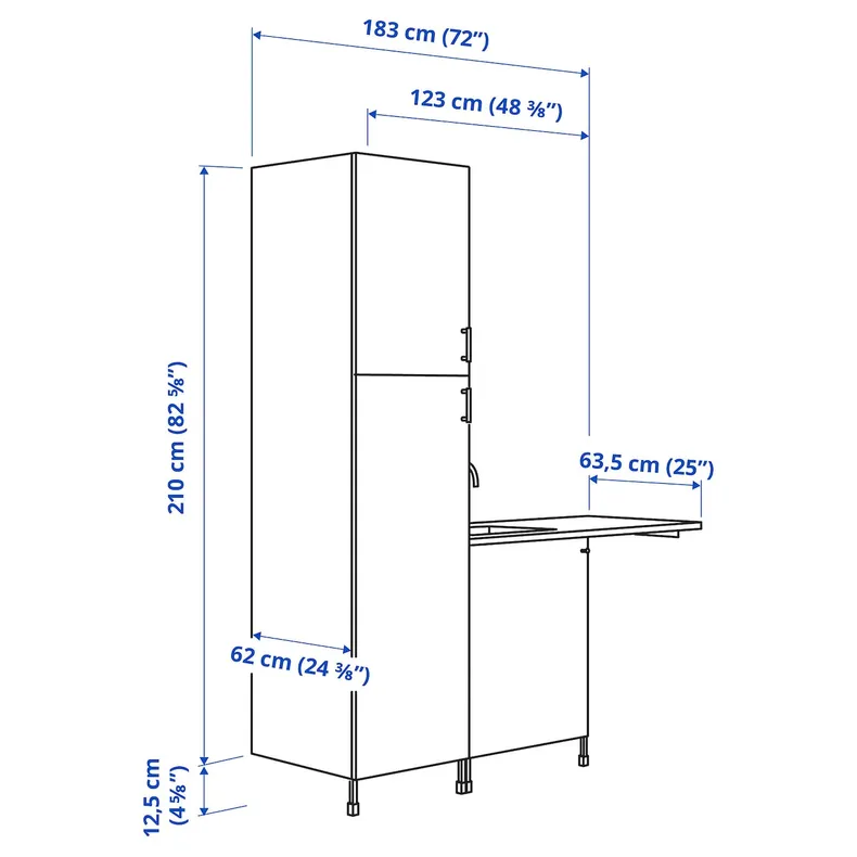 IKEA ENHET ЭНХЕТ, комбинацияация для домашней прачечной, белый, 183x63.5x222.5 см фото №3