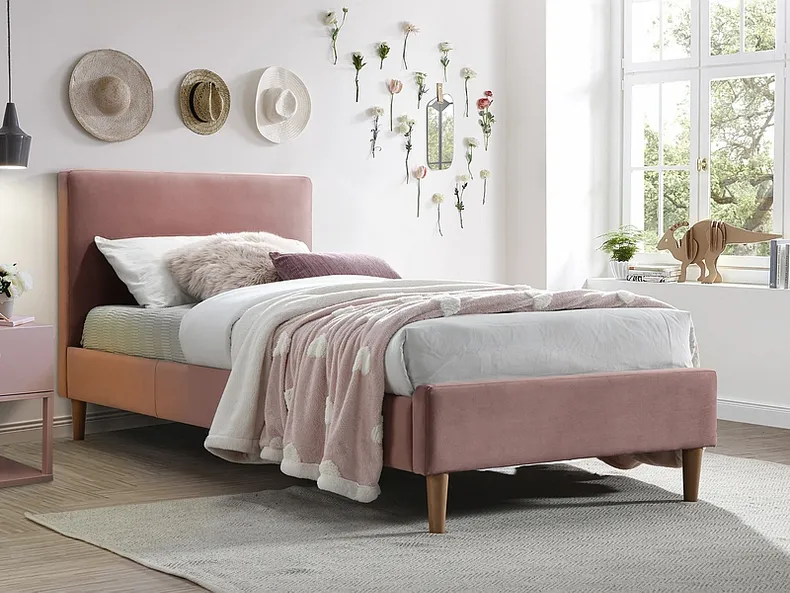 Кровать односпальная бархатная SIGNAL ACOMA Velvet, Bluvel 52 - античный розовый, 90x200 см фото №2
