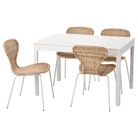 IKEA EKEDALEN ЕКЕДАЛЕН / ÄLVSTA ЕЛЬВСТА, стіл+4 стільці, білий / ротанг білий, 120 / 180x80 см 094.815.80 фото