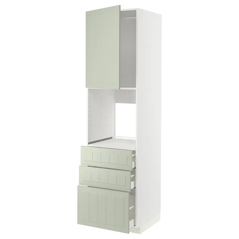 IKEA METOD МЕТОД / MAXIMERA МАКСИМЕРА, высокий шкаф д / духовки / дверь / 3ящика, белый / светло-зеленый, 60x60x220 см 894.864.80 фото №1