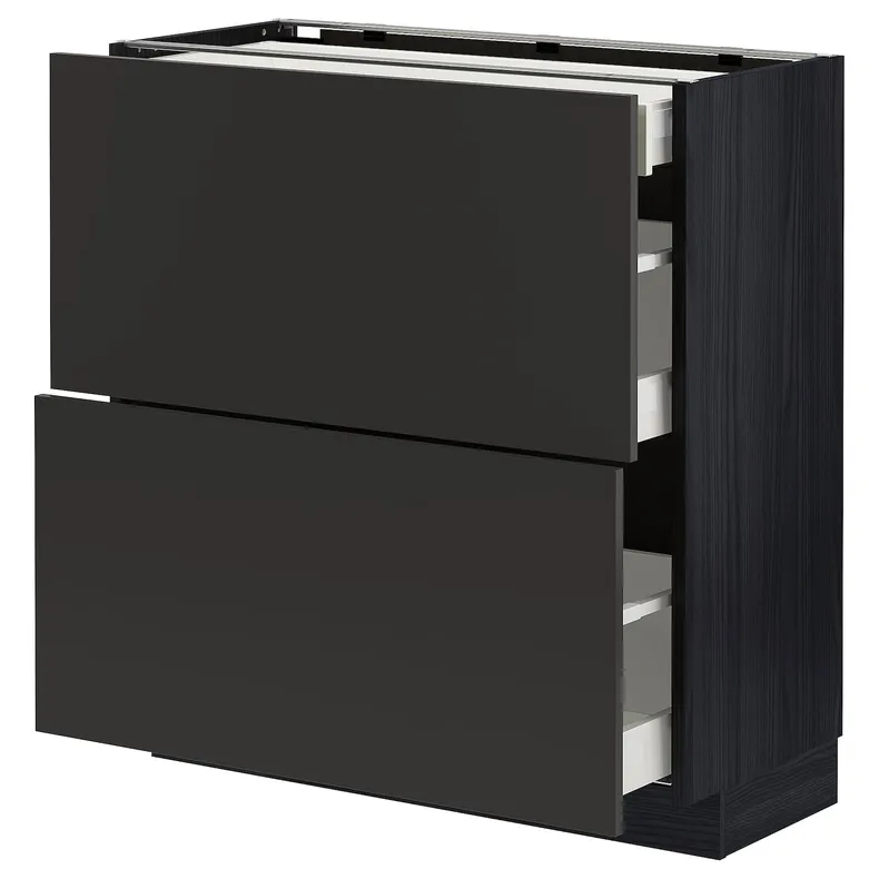 IKEA METOD МЕТОД / MAXIMERA МАКСИМЕРА, напольный шкаф / 2 фасада / 3 ящика, черный / никебо матовый антрацит, 80x37 см 694.985.68 фото №1