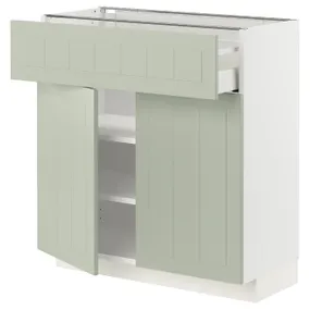IKEA METOD МЕТОД / MAXIMERA МАКСИМЕРА, напольный шкаф с ящиком / 2дверцами, белый / светло-зеленый, 80x37 см 694.863.63 фото