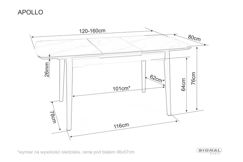 Стол обеденный раскладной SIGNAL APOLLO, белый мрамор / черный матовый, 80x120 фото №2