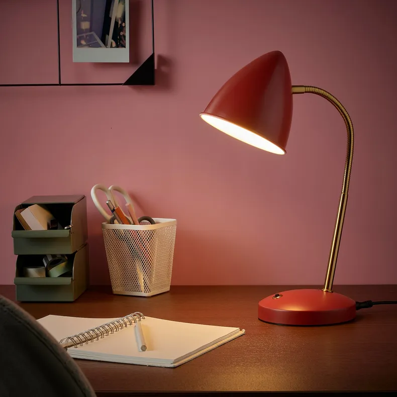 IKEA ISNÅLEN ИСНОЛЕН, рабочая лампа, светодиодная, красный / латунный цвет 805.200.11 фото №4