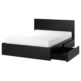 IKEA MALM МАЛЬМ, каркас кровати и 2 кроватных ящика, черно-коричневый, лонсет, 140x200 см фото