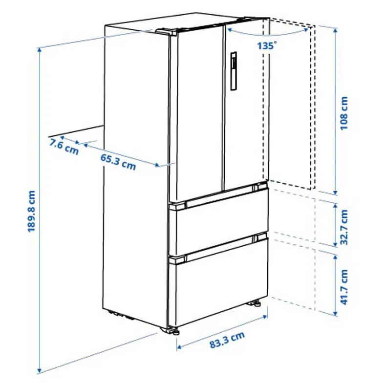 IKEA RIBBENÅS РІББЕНОС, багатодверний холодиль/мороз камера, IKEA 700 окремостояча / нержавіюча сталь, 347/169 l 905.807.59 фото №8