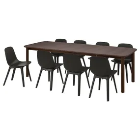 IKEA STRANDTORP СТРАНДТОРП / ODGER ОДГЕР, стол и 8 стульев, коричневый/антрацит, 150/205/260 см 294.829.89 фото