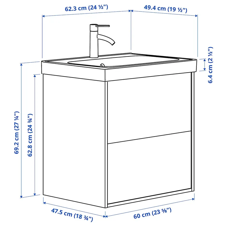 IKEA HAVBÄCK ХАВБЭКК / ORRSJÖN ОРРШЁН, шкаф с ящиками / раковина / смеситель, бежевый, 62x49x69 см 495.140.36 фото №6