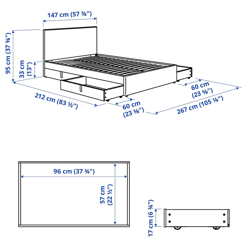 IKEA GLADSTAD ГЛАДСТАД, кровать с обивкой,4 кроватных ящика, Кабуса светло-серый, 140x200 см 094.070.24 фото №9