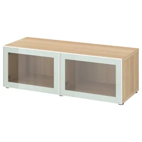 IKEA BESTÅ БЕСТО, стеллаж со стеклянн дверьми, имитация дуба, окрашенного в белый цвет Glassvik / белый / светло-зеленый Прозрачное стекло, 120x42x38 см 094.904.76 фото