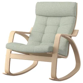 IKEA POÄNG ПОЭНГ, кресло-качалка, Шпон дуба, окрашенный в белый / светло-зеленый цвет 195.019.74 фото