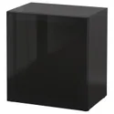 IKEA BESTÅ БЕСТО, стеллаж со стеклянн дверью, черный / коричневый / глассвик черный / тонированное стекло, 60x42x64 см 990.477.63 фото thumb №1