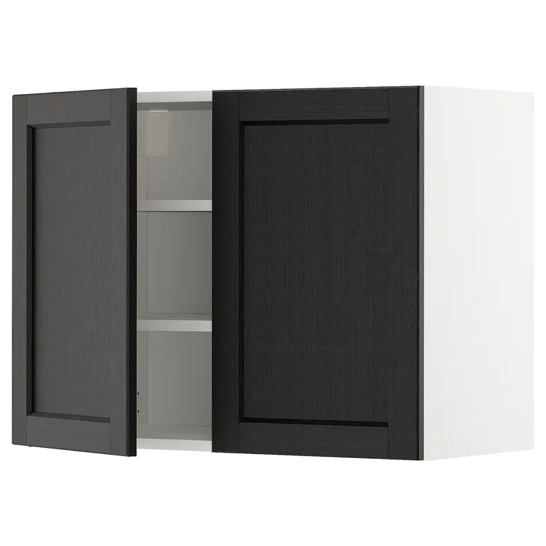 IKEA METOD МЕТОД, навісна шафа з полицями / 2 дверцят, білий / ЛЕРХЮТТАН чорна морилка, 80x60 см 794.545.35 фото №1