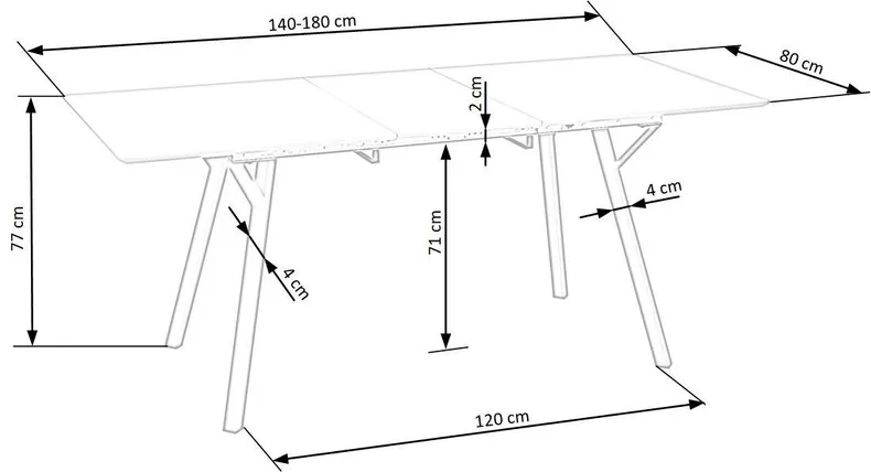 Розкладний стіл кухонний HALMAR BALROG 2 140-180x80 см, стільниця - світло-сіра, ніжки - чорні фото №11