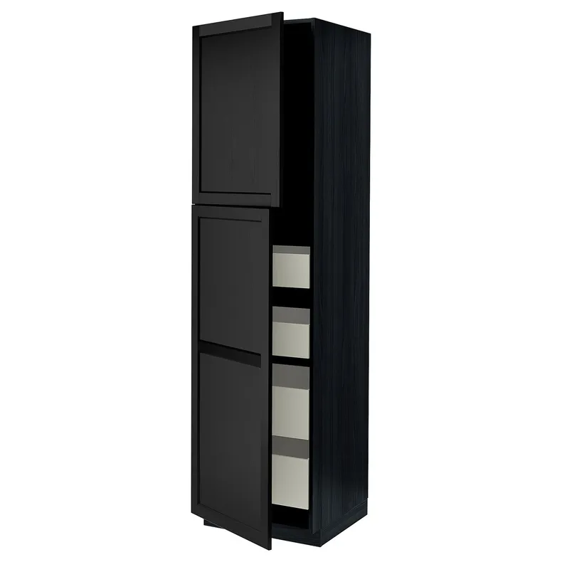 IKEA METOD МЕТОД / MAXIMERA МАКСИМЕРА, высокий шкаф / 2дверцы / 4ящика, черный / Лерхиттан с черными пятнами, 60x60x220 см 594.595.67 фото №2