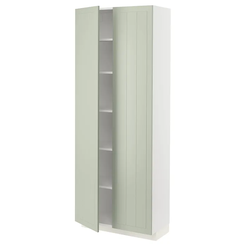 IKEA METOD МЕТОД, высокий шкаф с полками, белый / светло-зеленый, 80x37x200 см 494.874.67 фото №1