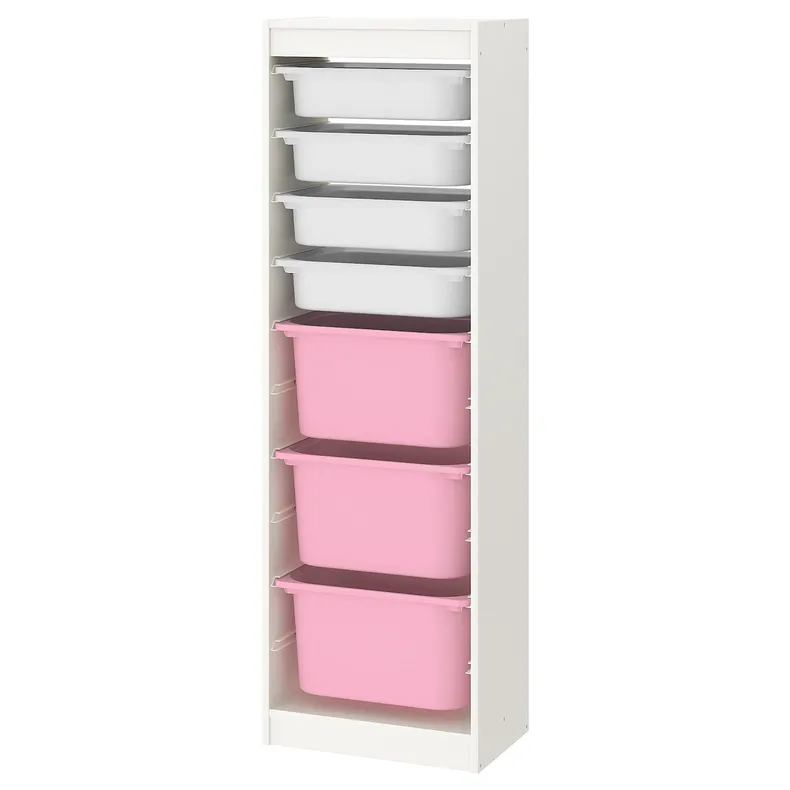 IKEA TROFAST ТРУФАСТ, комбінація для зберіган +контейнери, білий/біло-рожевий, 46x30x145 см 095.332.06 фото №1