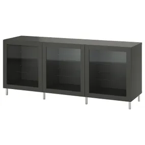 IKEA BESTÅ БЕСТО, комбинация для хранения с дверцами, Темно-серый Синдвик / темно-серое прозрачное стекло, 180x42x74 см 695.080.77 фото