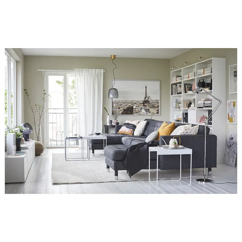 IKEA LANDSKRONA ЛАНДСКРУНА, 5-місний диван, з кушетками / ГУННАРЕД темно-сірий / металевий 692.699.82 фото №4