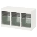 IKEA TROFAST ТРУФАСТ, комбінація для зберіган +контейнери, білий темно-сірий / світло-зелений сірий, 99x44x56 см 894.803.17 фото thumb №1