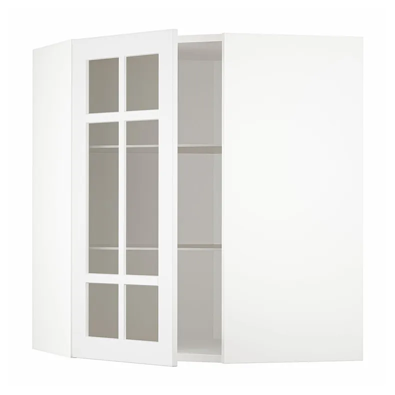 IKEA METOD МЕТОД, углов навесн шкаф с полками / сткл дв, белый / Стенсунд белый, 68x80 см 894.092.03 фото №1