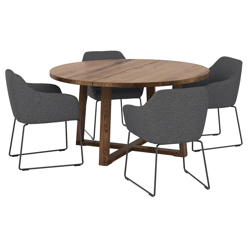 IKEA MÖRBYLÅNGA МЕРБЮЛОНГА / TOSSBERG ТОССБЕРГ, стіл+4 стільці, дуб okl коричневий морилка / сірий металік, 145 см 992.880.31 фото №1