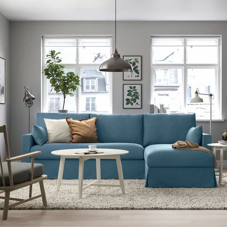 IKEA HYLTARP ХИЛЬТАРП, 3-местный диван с козеткой, правый, Талмира голубая 095.149.86 фото №2