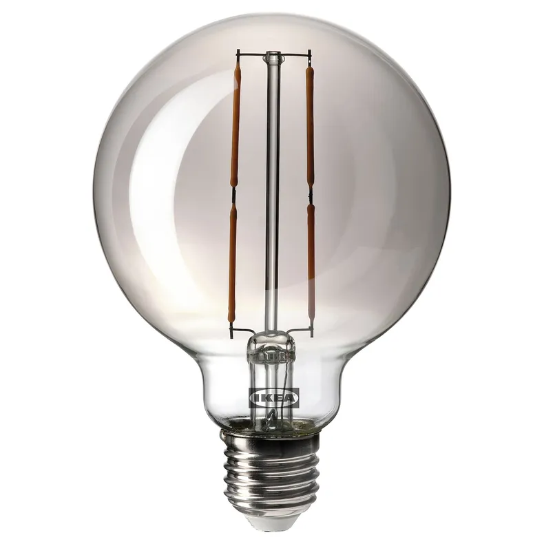 IKEA MOLNART МОЛНАРТ, светодиодная лампочка E27 120 лм, сфера серая прозрачное стекло, 95 мм 405.135.69 фото №1