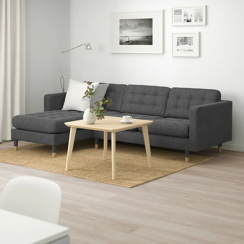 IKEA LANDSKRONA ЛАНДСКРУНА, 3-місний диван, з кушеткою/ГУННАРЕД темно-сірий/під дерево 092.726.66 фото №2