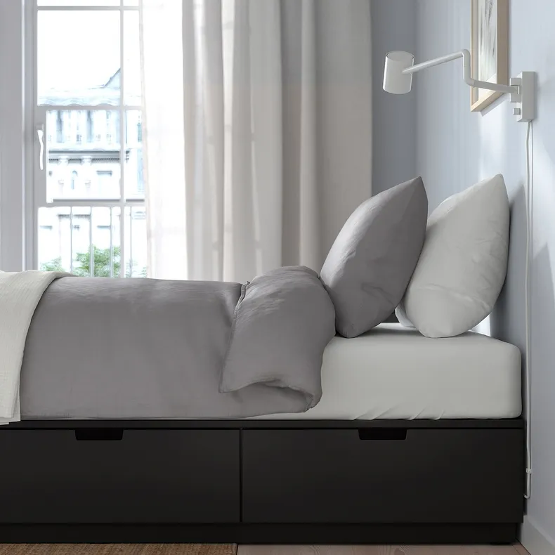 IKEA NORDLI НОРДЛИ, кровать с отд д / хранения и матрасом, антрацит / валевег твердый, 90x200 см 795.368.81 фото №5