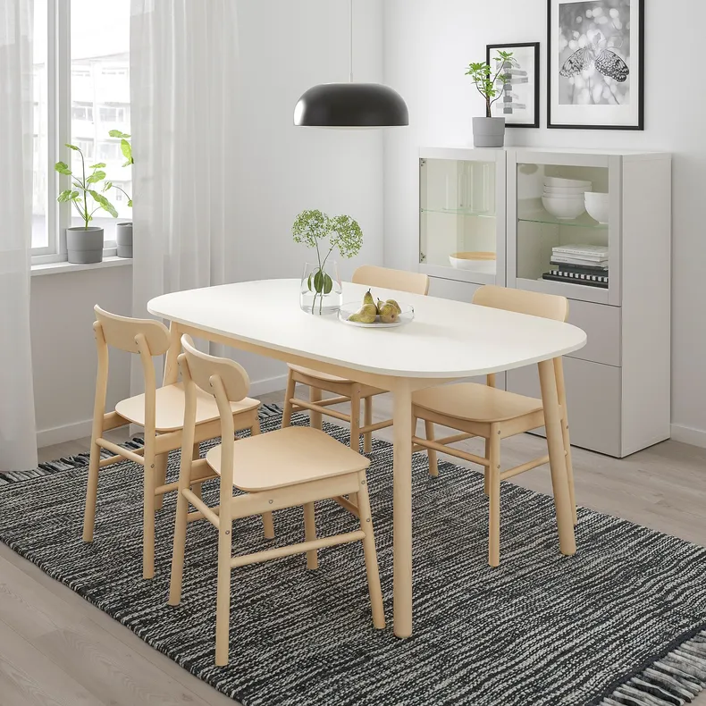 IKEA VEDBO ВЕДБУ / RÖNNINGE РЁННИНГЕ, стол и 4 стула, белый / берёзовый, 160x95 см 193.068.78 фото №2