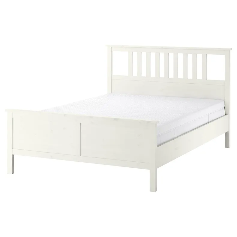 IKEA HEMNES ХЕМНЕС, каркас ліжка з матрацом, біла морилка / ОКРЕХАМН жорсткий, 160x200 см 195.368.17 фото №1