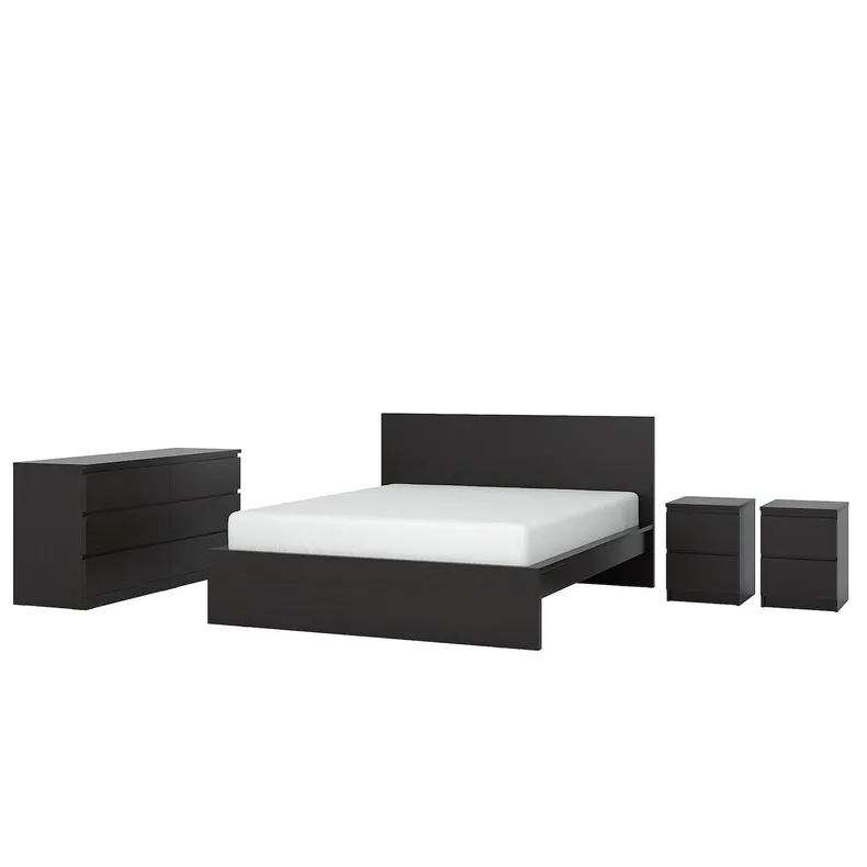 IKEA MALM МАЛЬМ, комплект мебели д / спальни, 4 предм., черно-коричневый, 140x200 см 194.882.13 фото №1