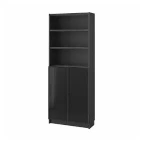 IKEA BILLY БІЛЛІ / HÖGBO ХЕГБУ, книжкова шафа зі склян дверц, чорна імітація дуб, 80x30x202 см 794.843.87 фото