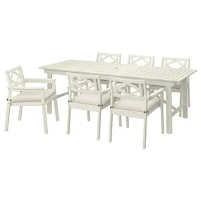 IKEA BONDHOLMEN БОНДХОЛЬМЕН, стіл+6 крісел із підлокіт/вуличний, білий/бежевий/бежевий Фрессон/Дувхольмен 095.511.82 фото