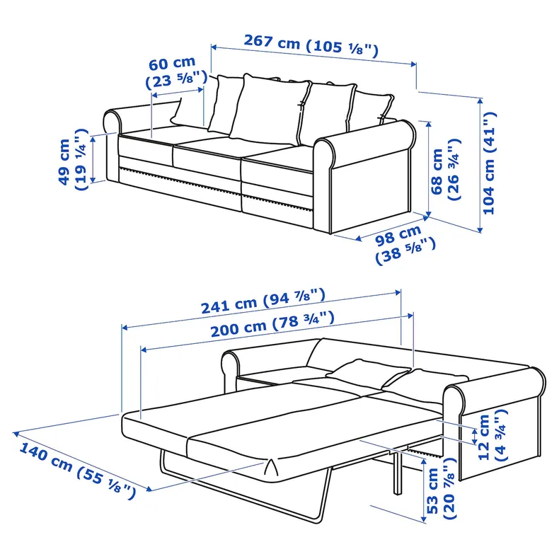 IKEA GRÖNLID ГРЁНЛИД, 3-местный диван-кровать, Hillared антрацит 995.364.46 фото №6