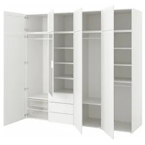 IKEA PLATSA ПЛАТСА, шафа з 8 дверцятами+3шухляди, біле дзеркальне скло STRAUMEN/SANNIDAL біле, 240x57x221 см 394.248.71 фото