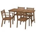IKEA ASKHOLMEN АСКХОЛЬМЕН, стіл+4 крісла з підлокітн, вуличний, темно-коричневий, 143x75 см 095.291.10 фото thumb №1